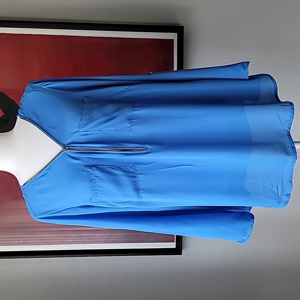 Zac & Rachel Lightweight Half Zip Long Sleeve Blouse Size 1X Color Blue